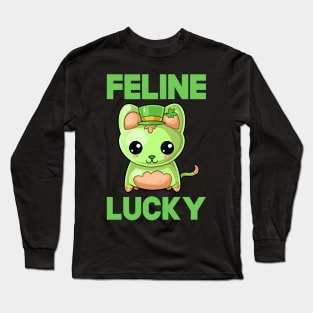 St Patricks Day Feline Lucky Kawaii Cute Cat Long Sleeve T-Shirt